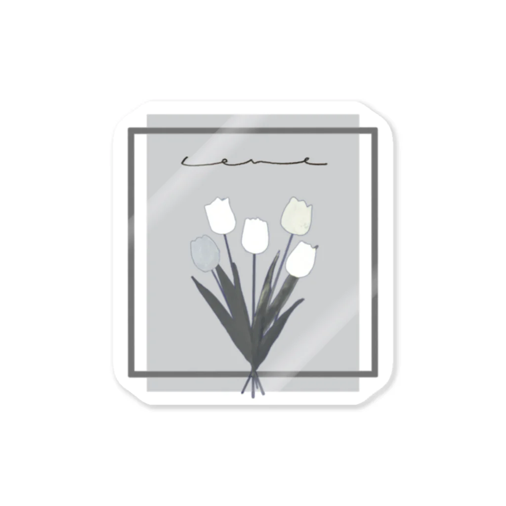 rilybiiのgrayish color × white × charcoal ×  tulip bouquet Sticker