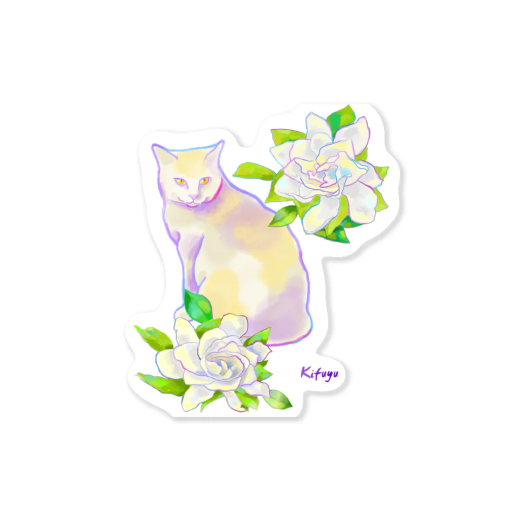 Kifuyuのcat&flower ステッカー