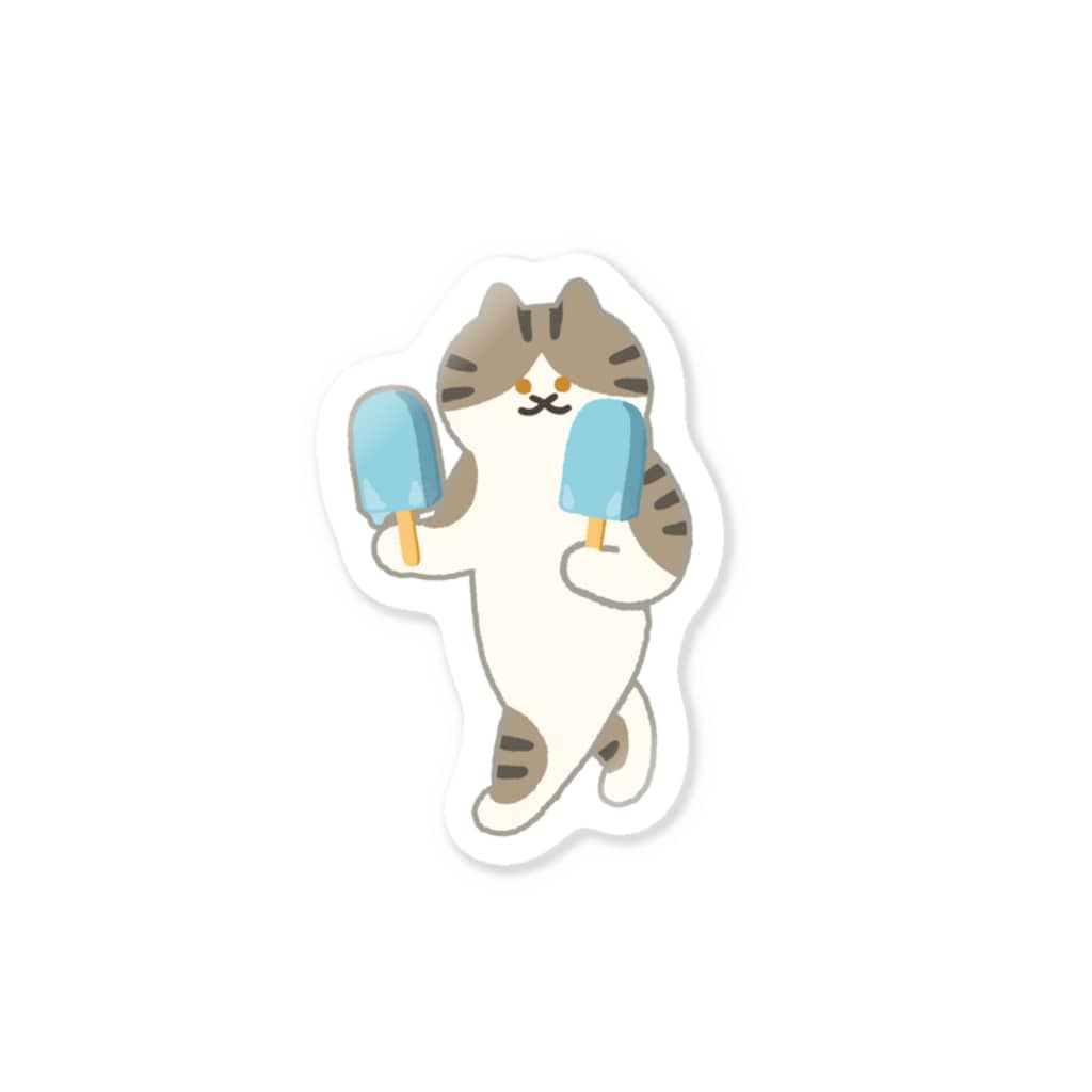 SUIMINグッズのお店のソーダアイスを意気揚々と運ぶねこ Sticker