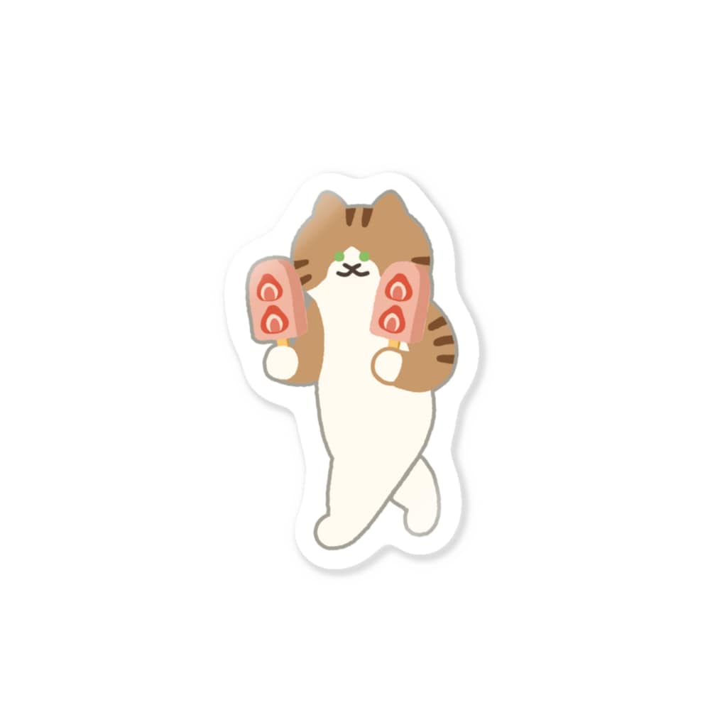 SUIMINグッズのお店のいちごアイスをあざとく運ぶねこ Sticker