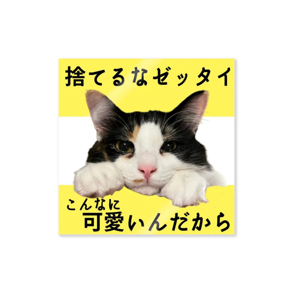 三毛猫の朝と黒猫の夜@好奇心倶楽部の猫ちゃんは捨てるなゼッタイ Sticker