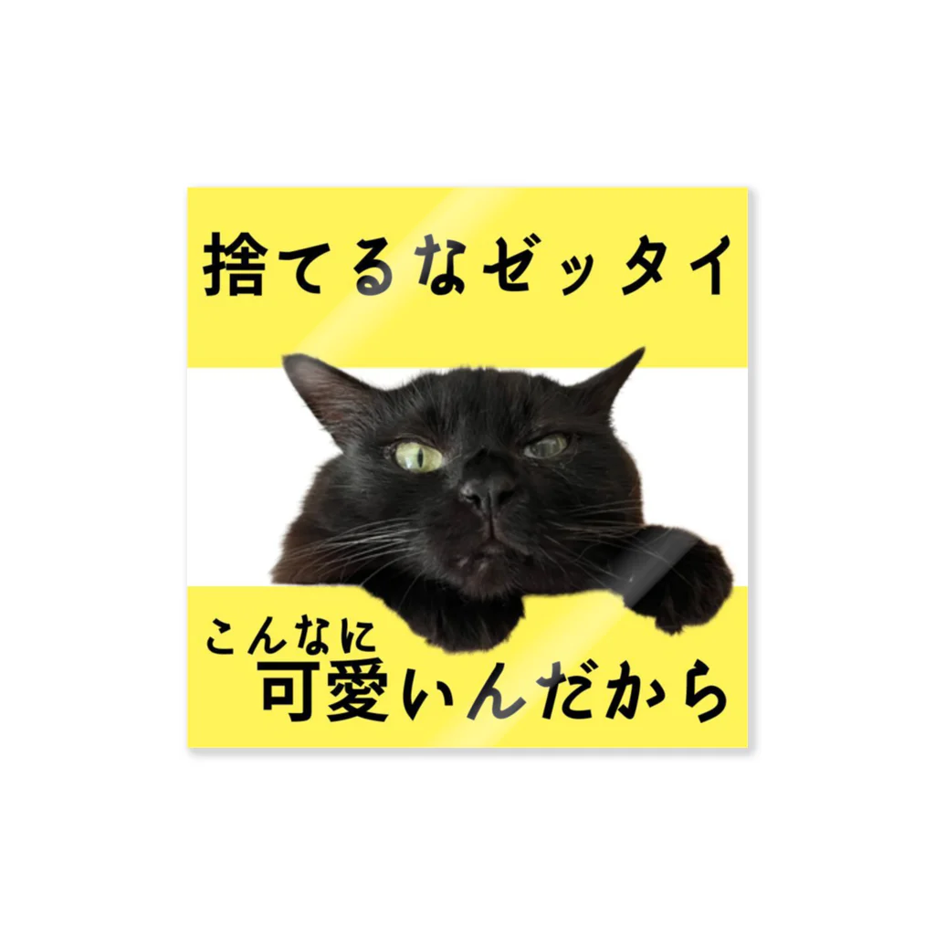 三毛猫の朝と黒猫の夜@好奇心倶楽部の猫ちゃんは捨てるなゼッタイ ステッカー