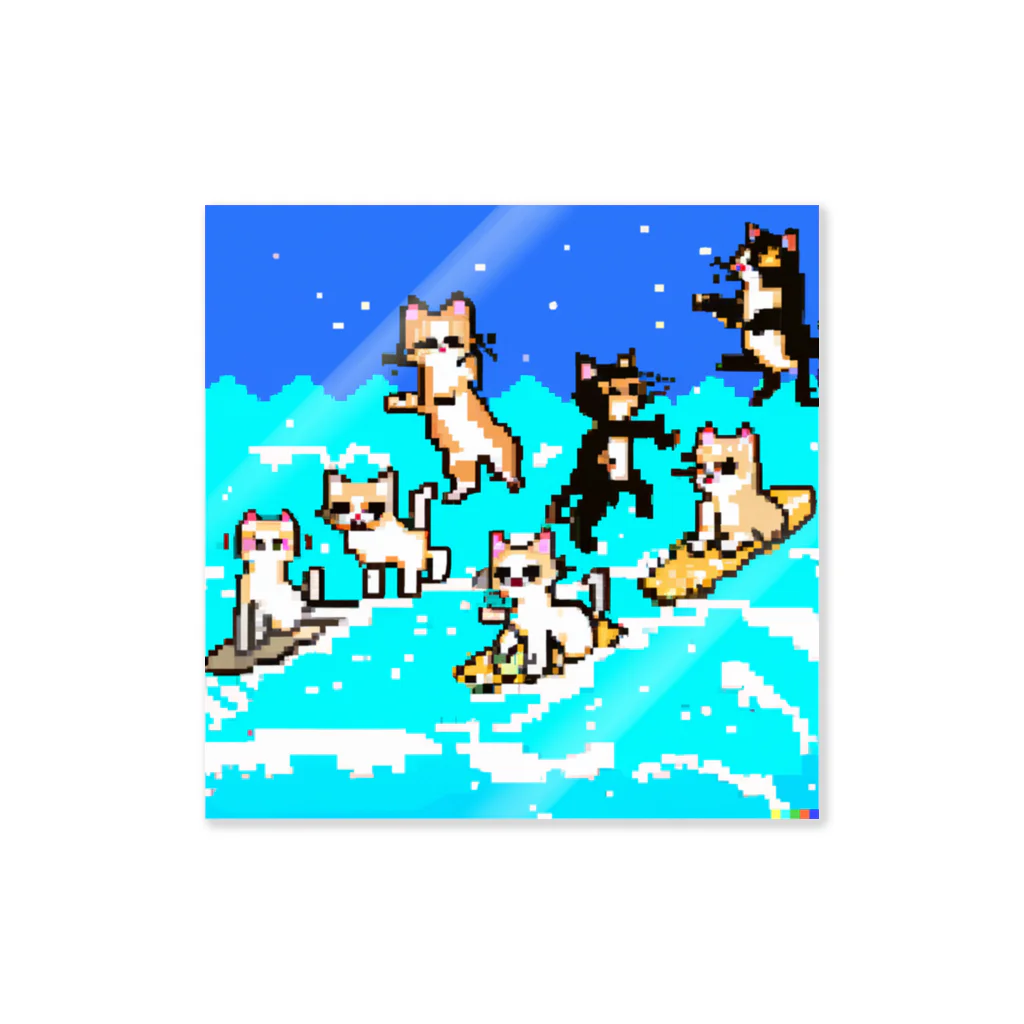 hacchi_dotsのドット絵サーフィンねこ ステッカー