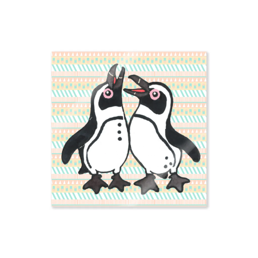 penguininkoの仲良く鳴き合うケープペンギン背景ありA ステッカー