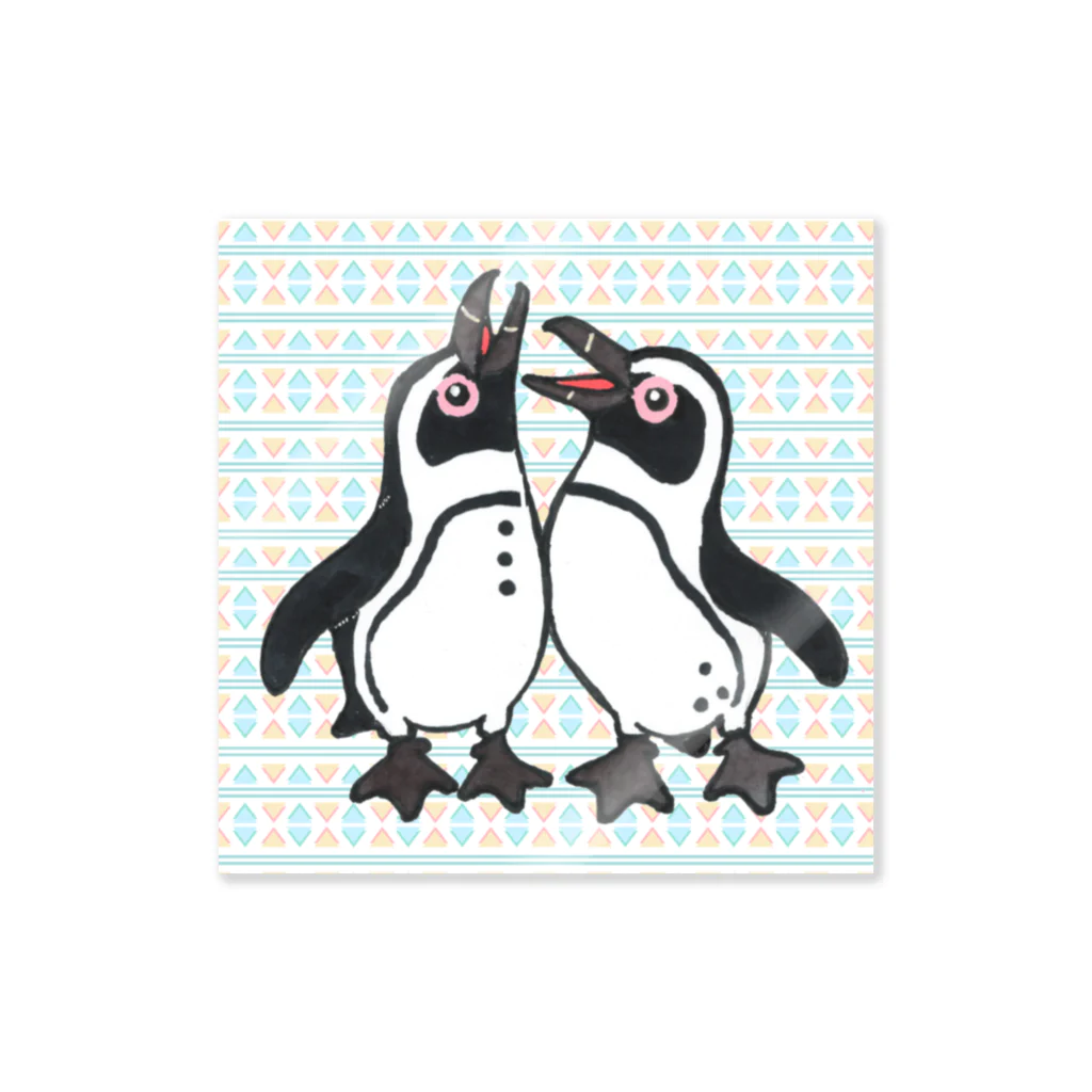 penguininkoの仲良く鳴き合うケープペンギン🐧背景ありC ステッカー