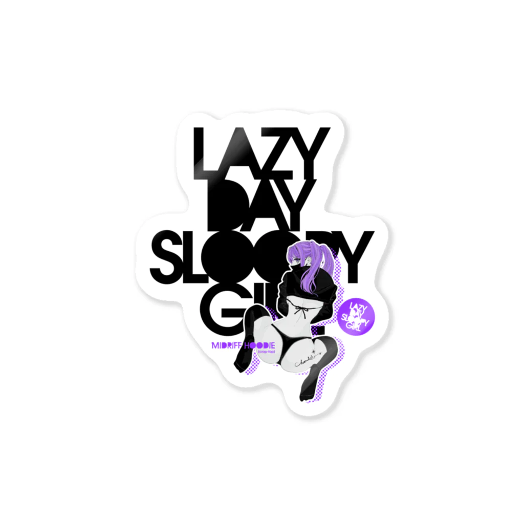 loveclonesのLAZY DAY SLOOPY GIRL 0574 ブラックフーディー女子 エロポップ ロゴ Sticker