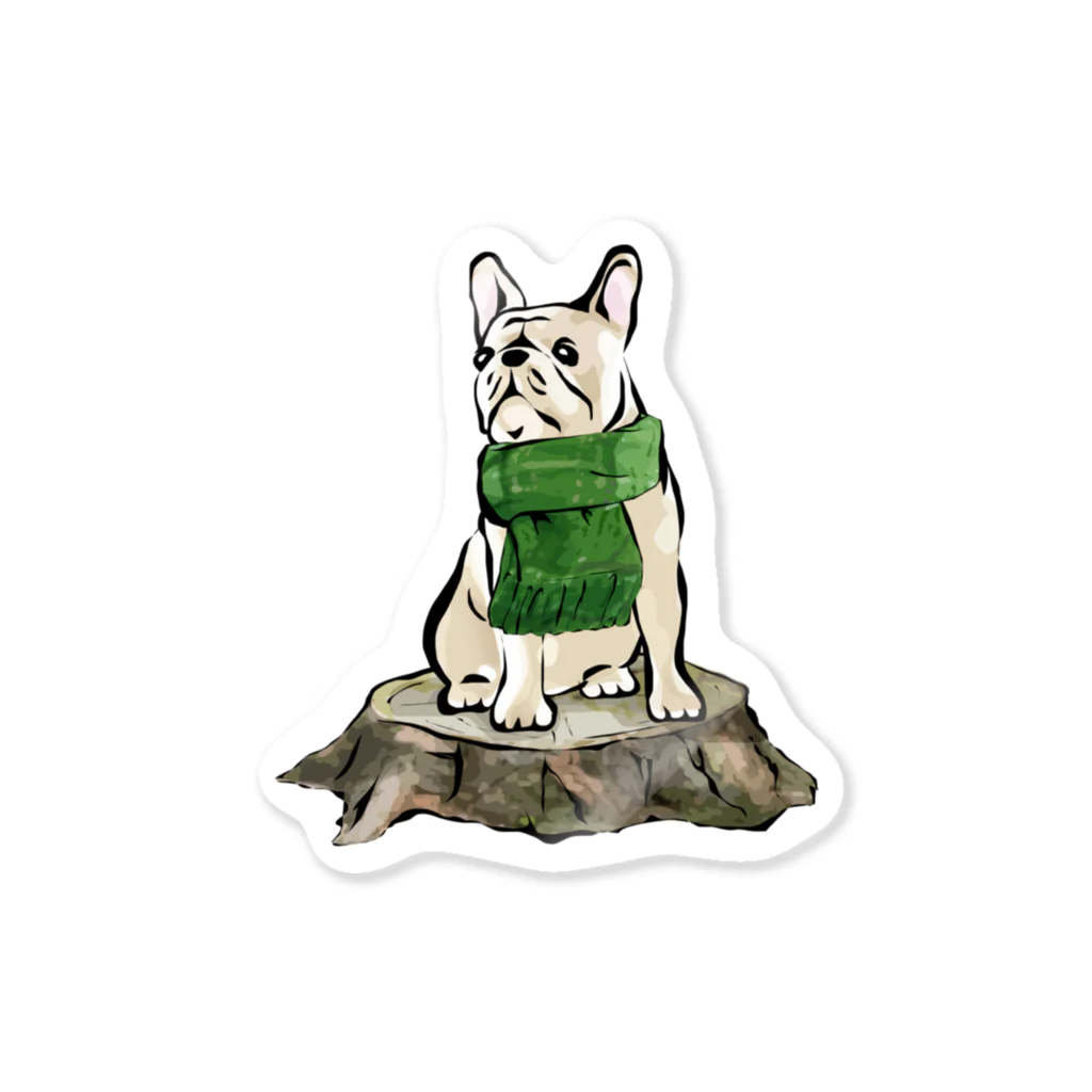 犬グッズの店しえるぶるーのマフラー犬　フレンチブルドッグ　クリーム Sticker