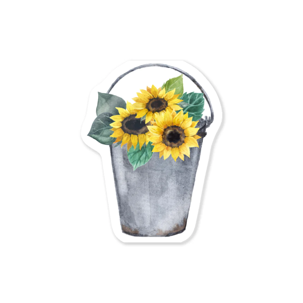 Fred HorstmanのWatering bucket and sunflowers  じょうろ と ひまわり ステッカー