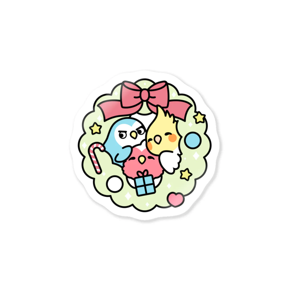 Cody the Lovebirdのクリスマスリース コザクラインコ、オカメインコ Chubby Bird Sticker