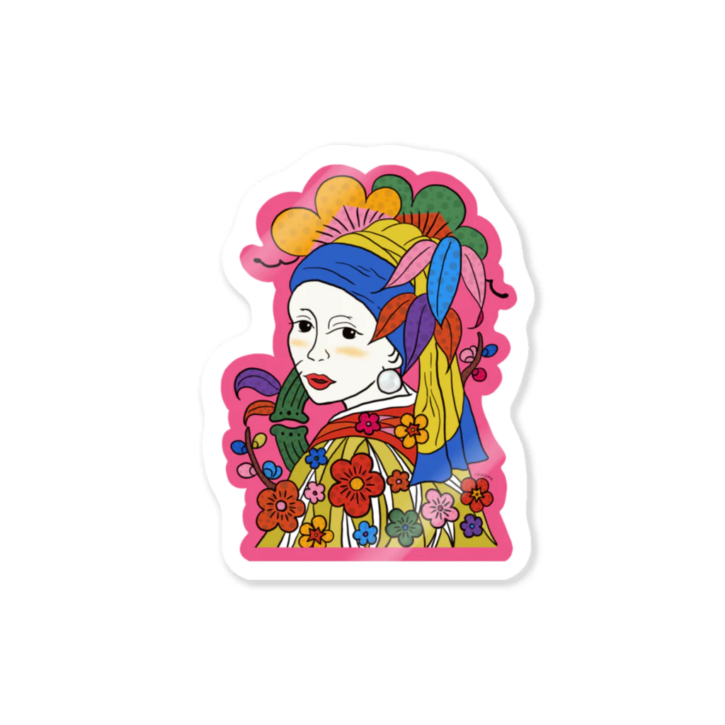 comomo629の真珠の耳飾りの琉装風少女 Sticker