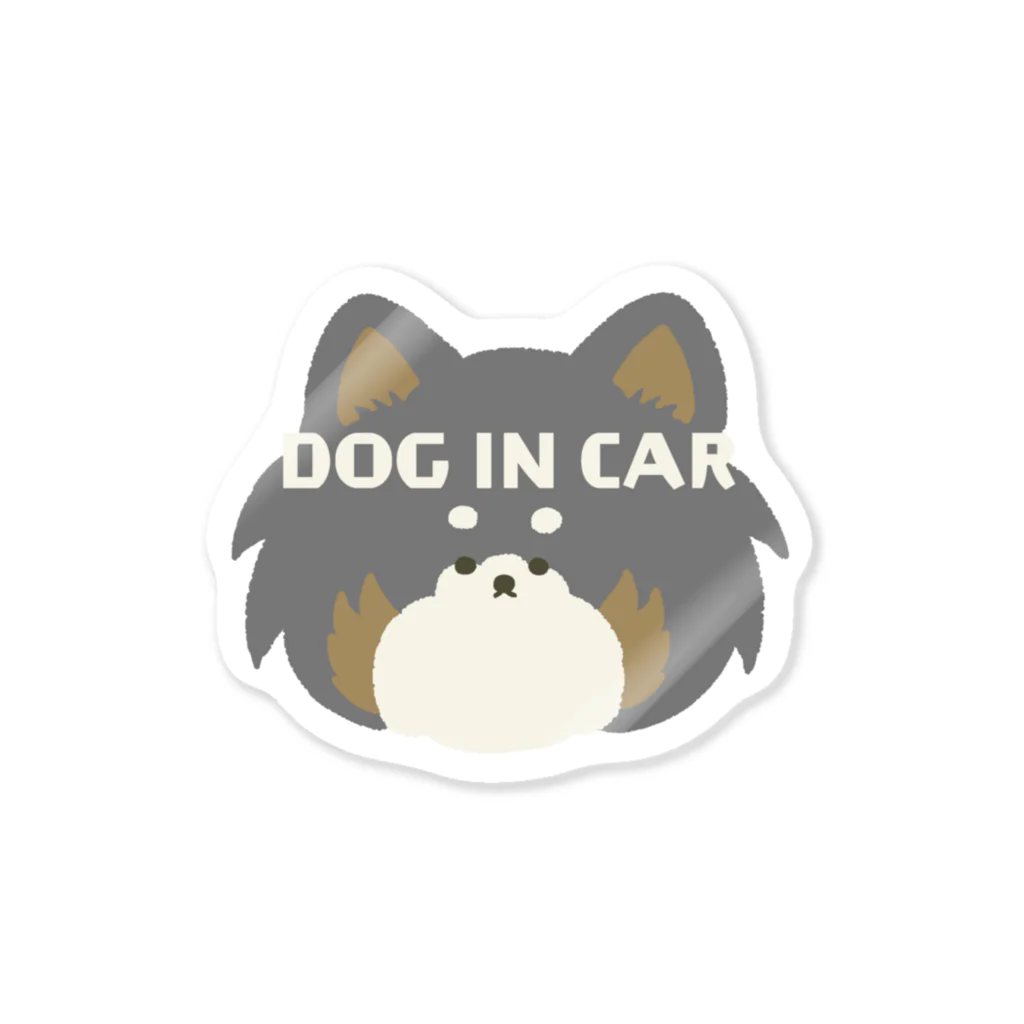 3本しっぽのビションフリーゼのDOG IN CAR ふぁさふぁさしっぽのチワワ(黒) Sticker