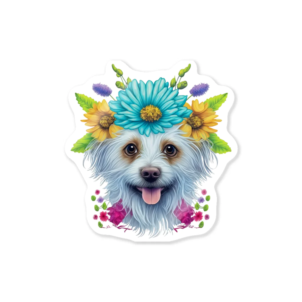 znbmsrrの花柄のポメラニアン犬と子犬。 女の子と男の子への美しい贈り物。 ステッカー