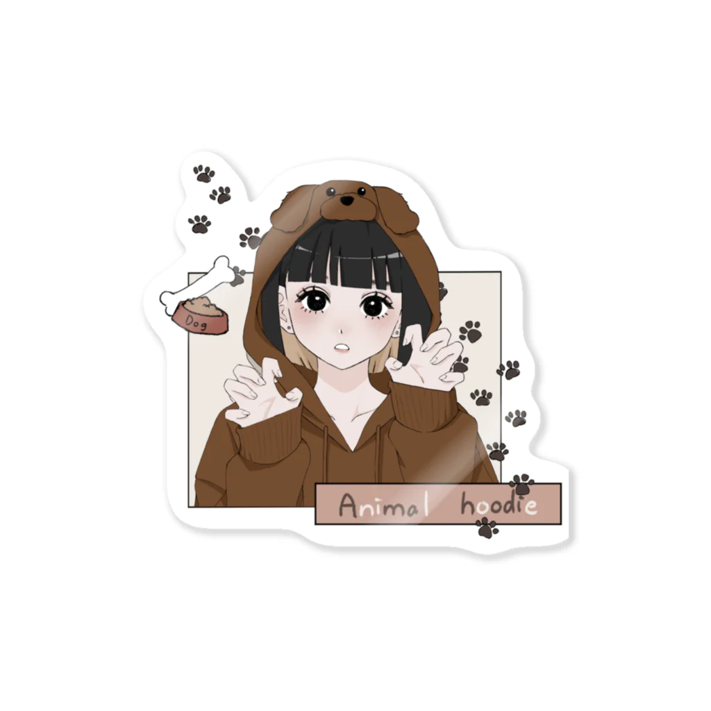 bellchi STUDIOのAnimal hoodie cute girl Sticker