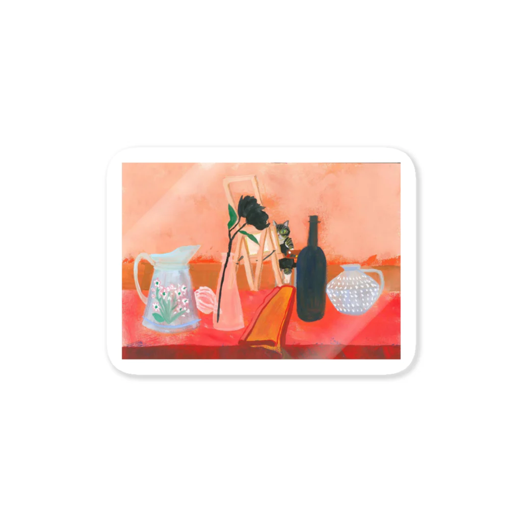Yuhki | おばけのゆうき 公式オンラインショップ　【ちぎり絵・貼り絵のTシャツ・パーカー・スマホケース・バッグ・日用品・雑貨・文具・ドッグTシャツなど販売中】の油絵を描く猫 Sticker