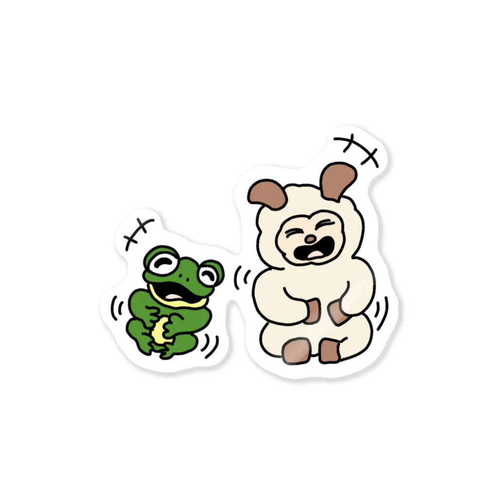 須田ふくろうのヒツジトカエル 大笑いするふたり Sticker
