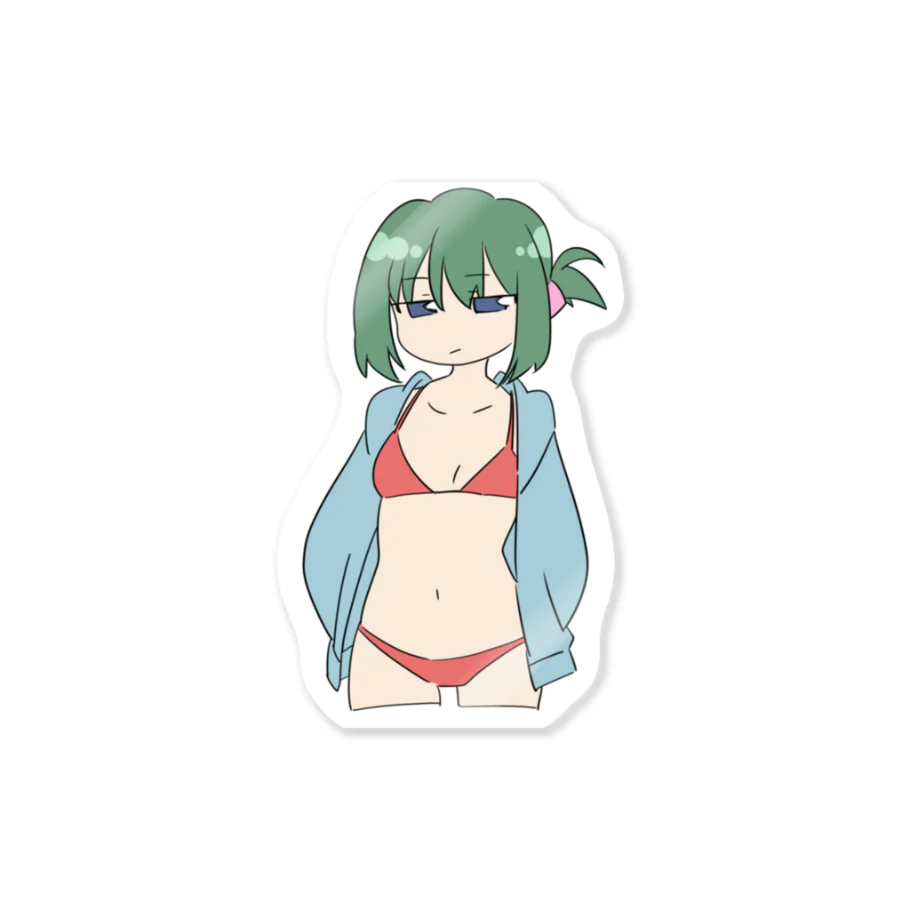 大根さんかわいそうのけだるげ水着パーカー女子 Sticker