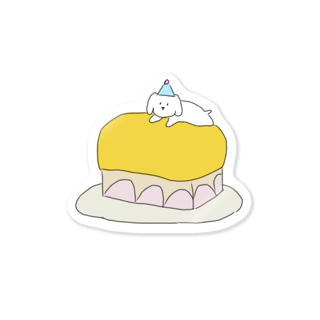 みにゆん　ねこのLovely puppy cake ステッカー