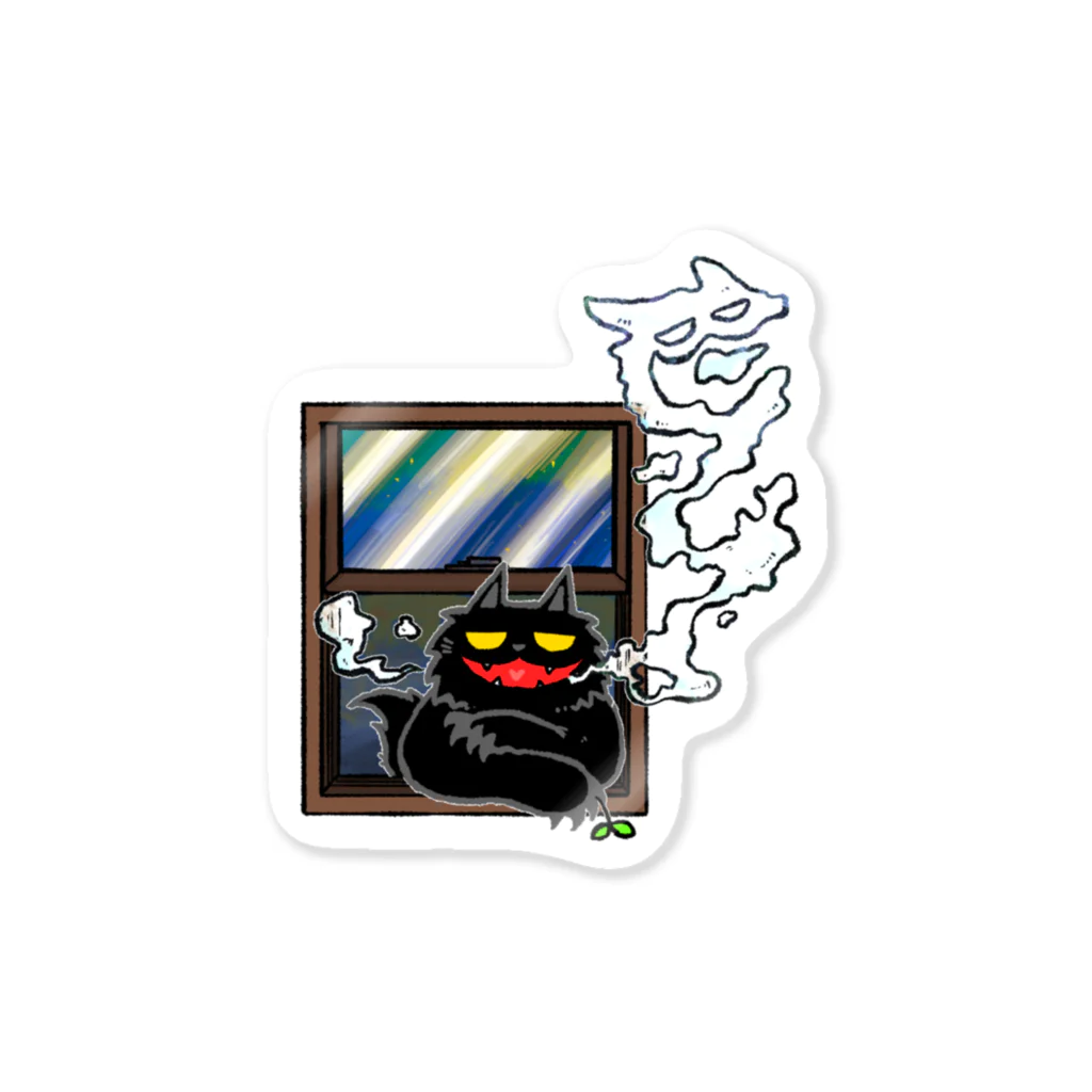 そのへんの黒猫の一服する猫 Sticker