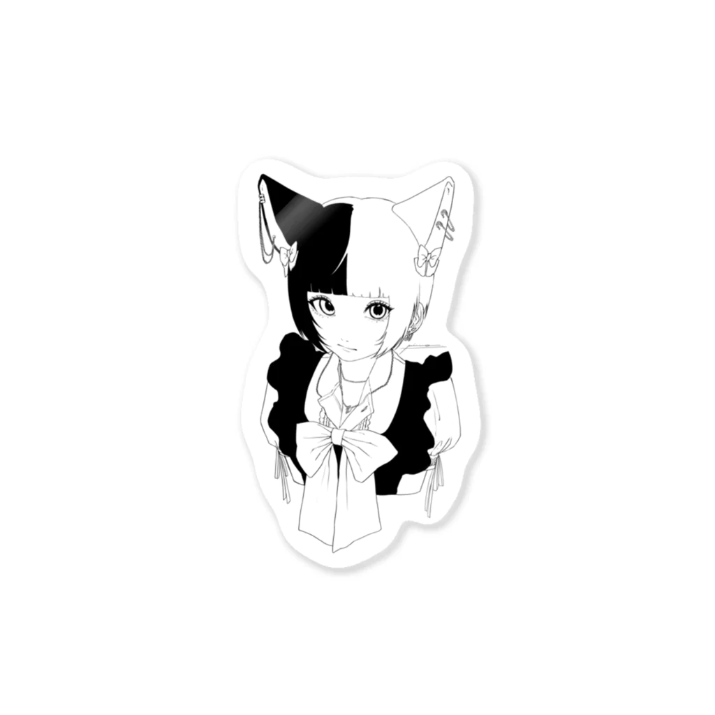 MICROの猫耳ツートーンメイド（モノクロ） Sticker