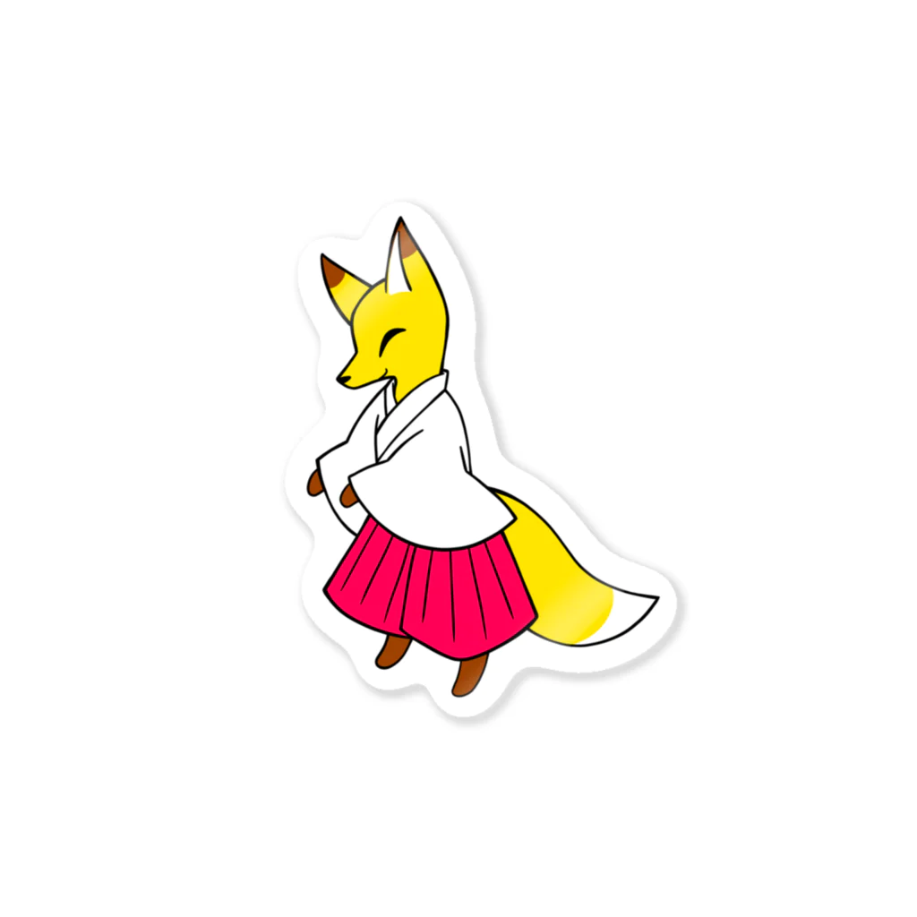 睡魔バクの動物お洋服シリーズ　巫女キツネ Sticker