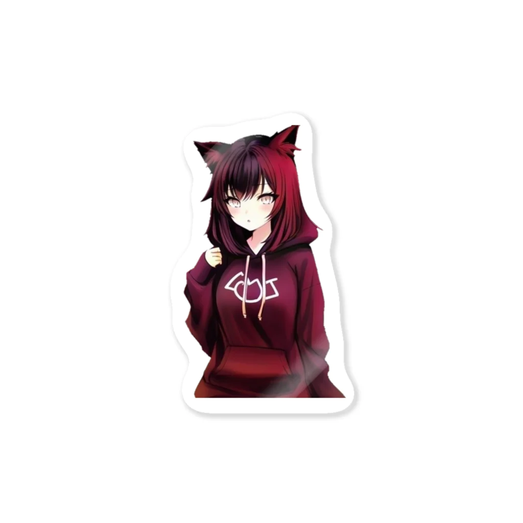 Red & Brack の猫耳パーカー Sticker