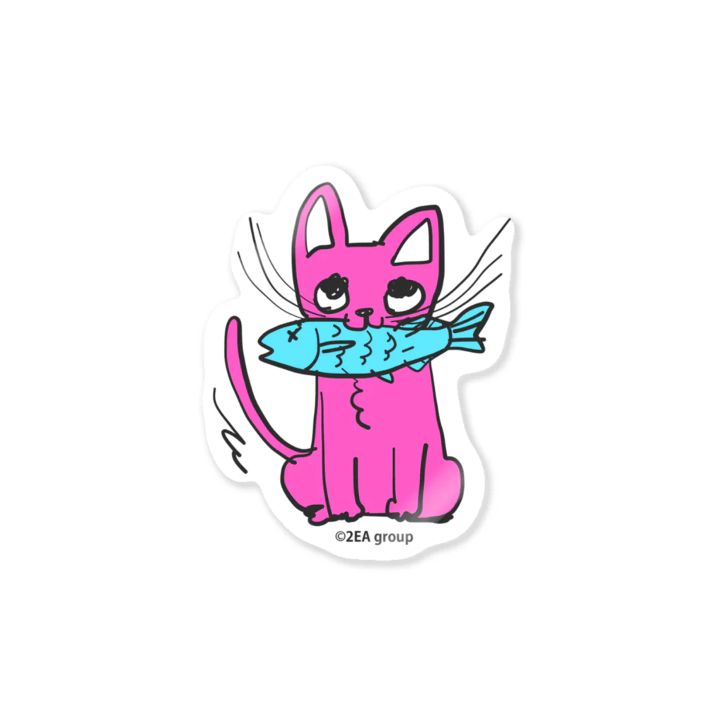 Official GOODS Shopのお魚くわえたピンクニャーンコ Sticker