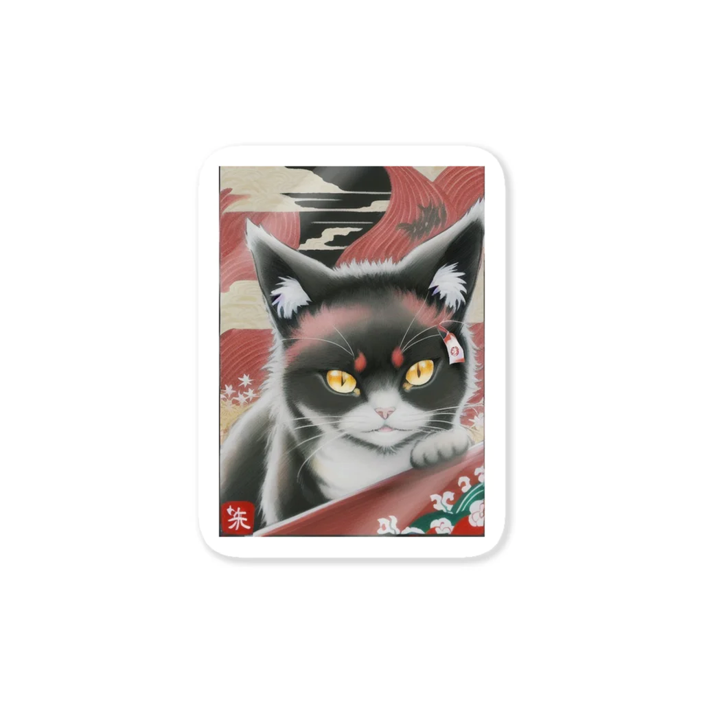 Red & Brack の花札猫(明) Sticker