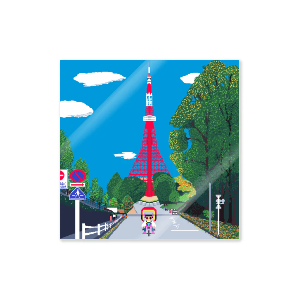 ドット絵　ruruちゃん/三輪車でお散歩　東京タワー編 ステッカー