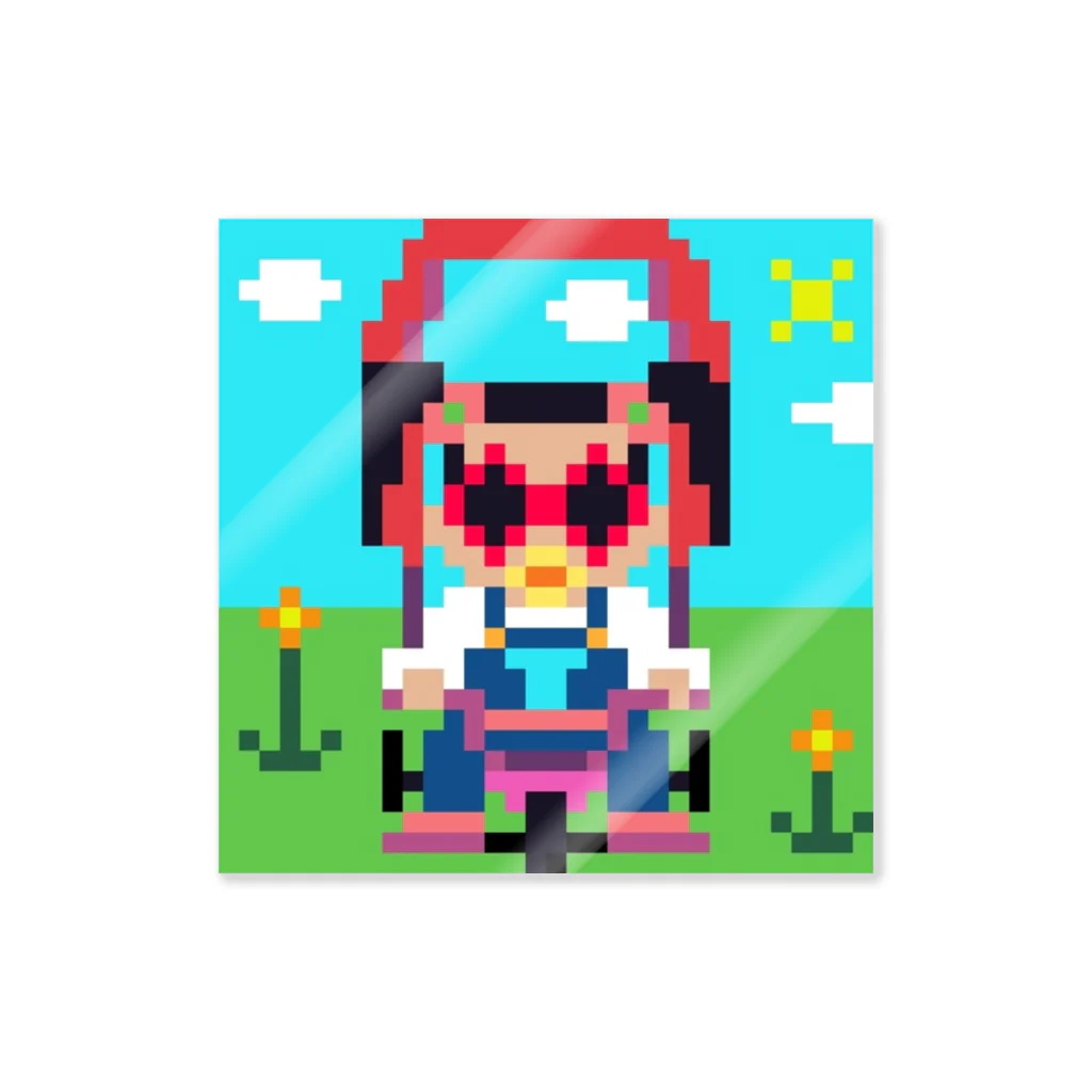 Ruru's worldのドット絵を　ruruちゃん／三輪車でお散歩 ステッカー