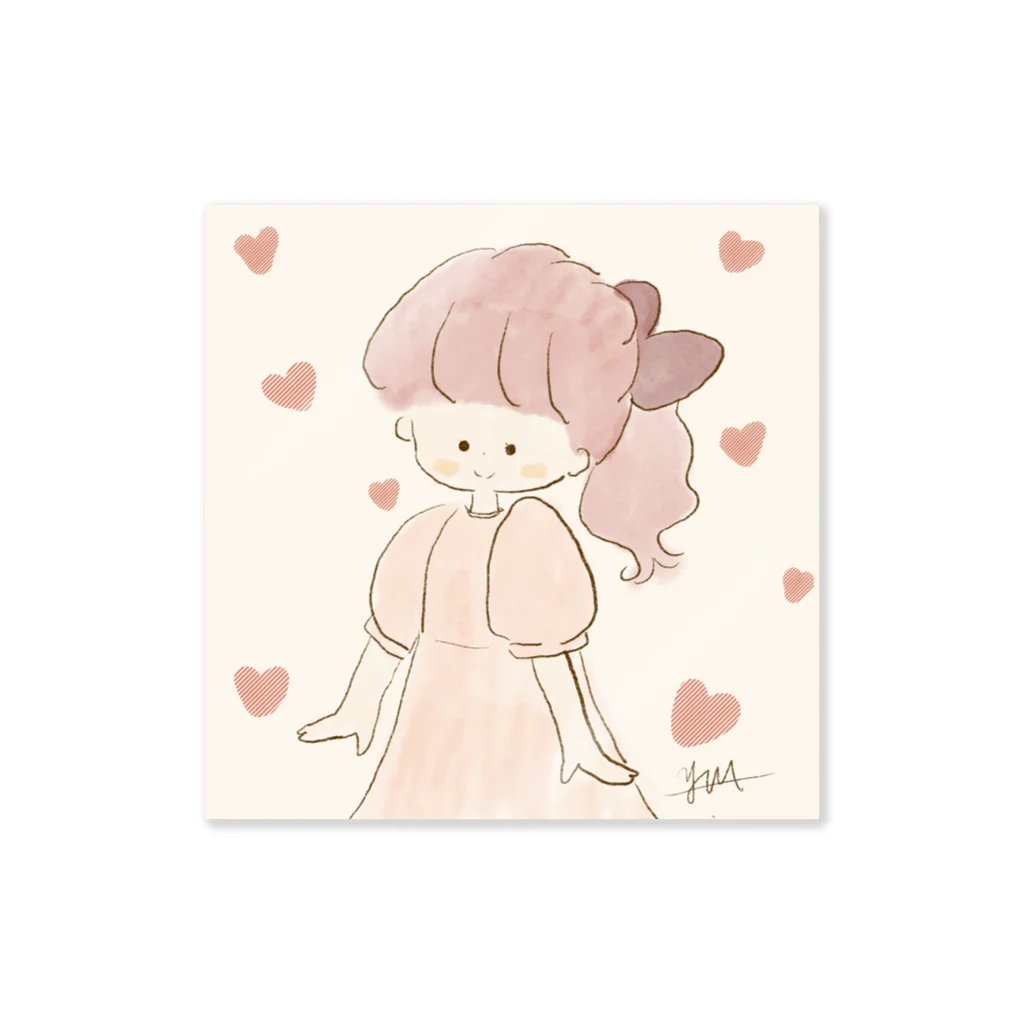 ゆう イラストレーターのピンク髪 ポニーテール女の子 Sticker