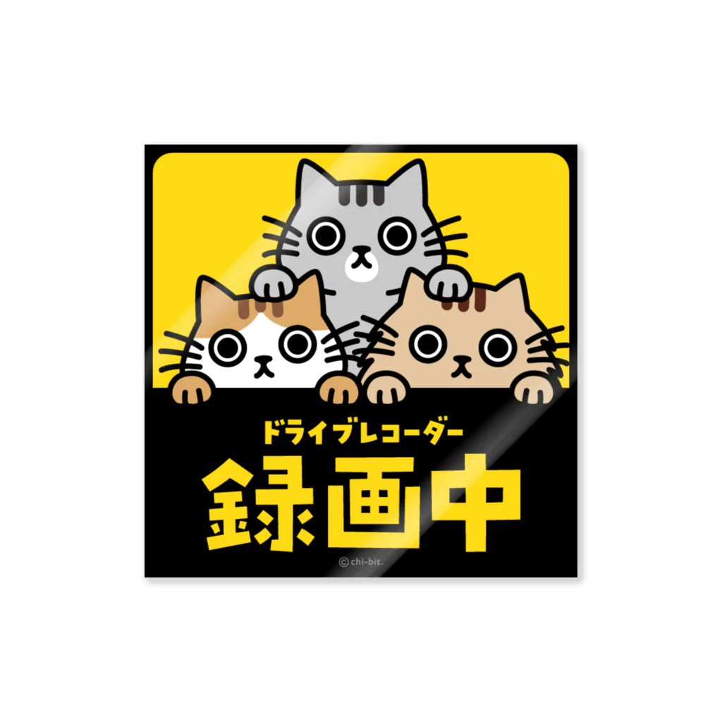 chi-bitのじーっとみる猫・ドライブレコーダー録画中！（３匹組） ステッカー