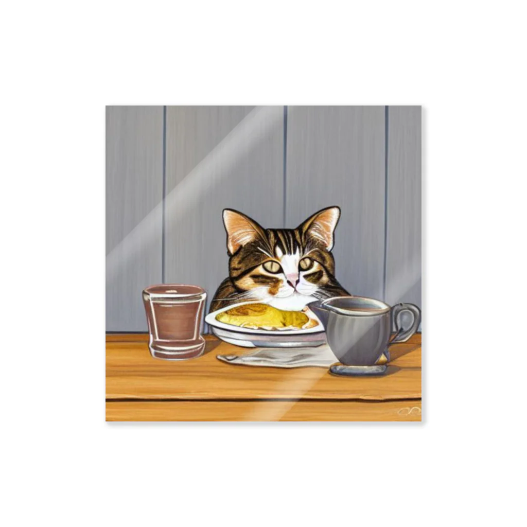 テキテキーTVの朝食を食べる猫 ステッカー
