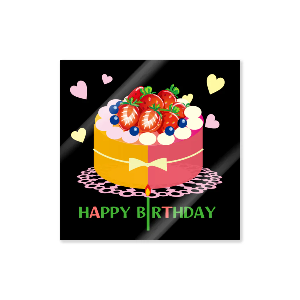 little_angels (suzuri店)のHAPPY・BIRTHDAY/ケーキ（黒） ステッカー