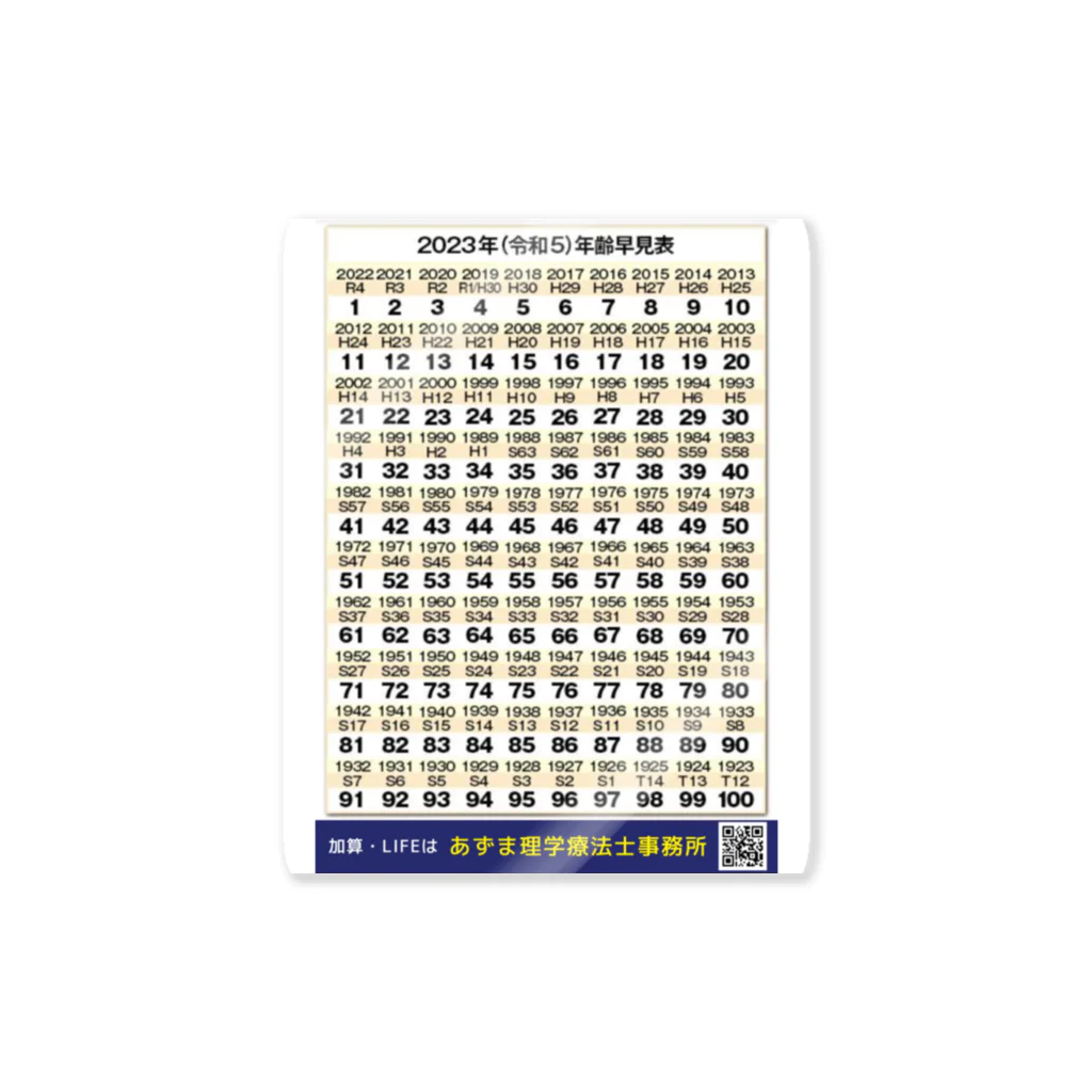 あずま理学療法士事務所の令和5年（2023年）年齢早見表グッズ Sticker