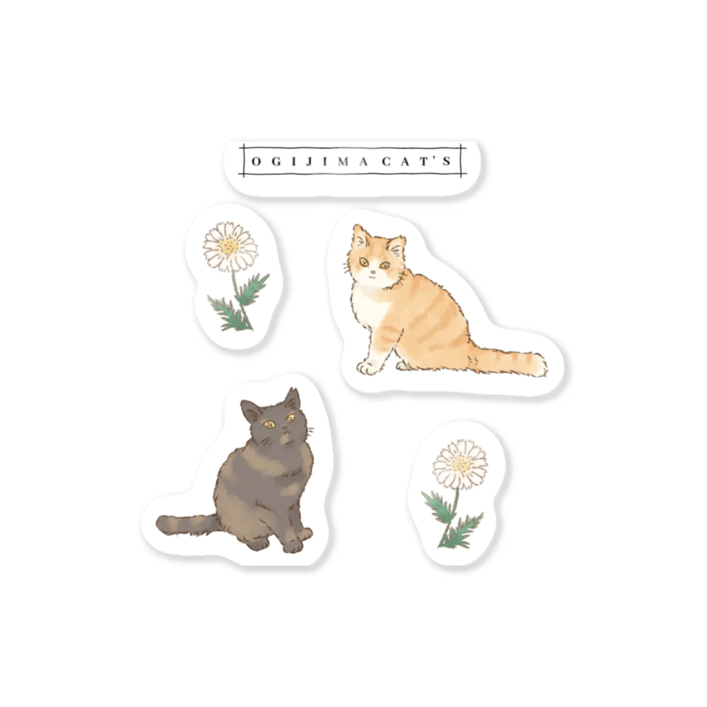 OHAYO CHAHANの男木島猫ずかんステッカー(ミミ/ハナ) Sticker