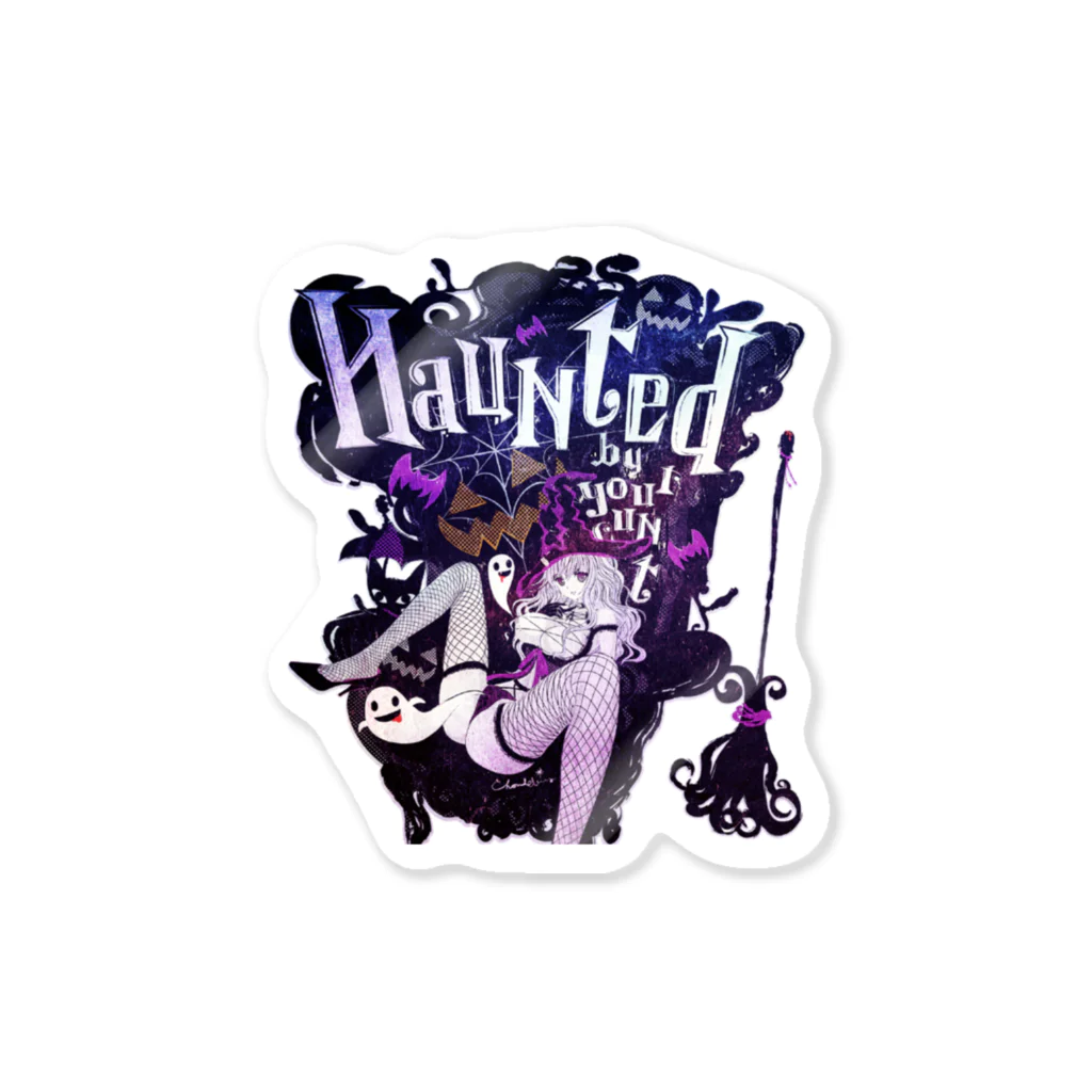 loveclonesのHAUNTED ハロウィンお化けと魔女の黒椅子 Sticker