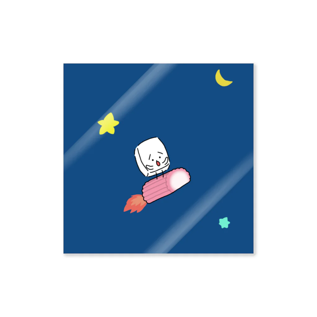 おとうふくんのすあまロケットで夜空を進むおとうふくん Sticker