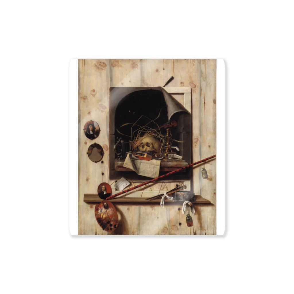 世界美術商店のヴァニタス画のあるアトリエの壁 / Trompe l'oeil with Studio Wall and Vanitas Still Life Sticker