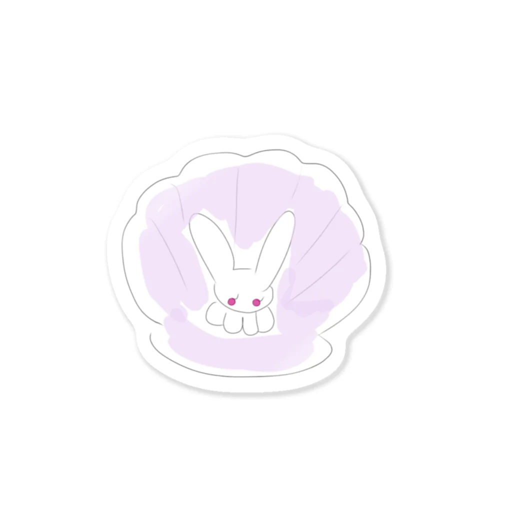 妖怪 水姫城-Yokai.Mizukijyo-ฅ^ơωơ^ฅ♡の貝がらと、ネコうさ🐰(ラベンダー×ホワイト) Sticker