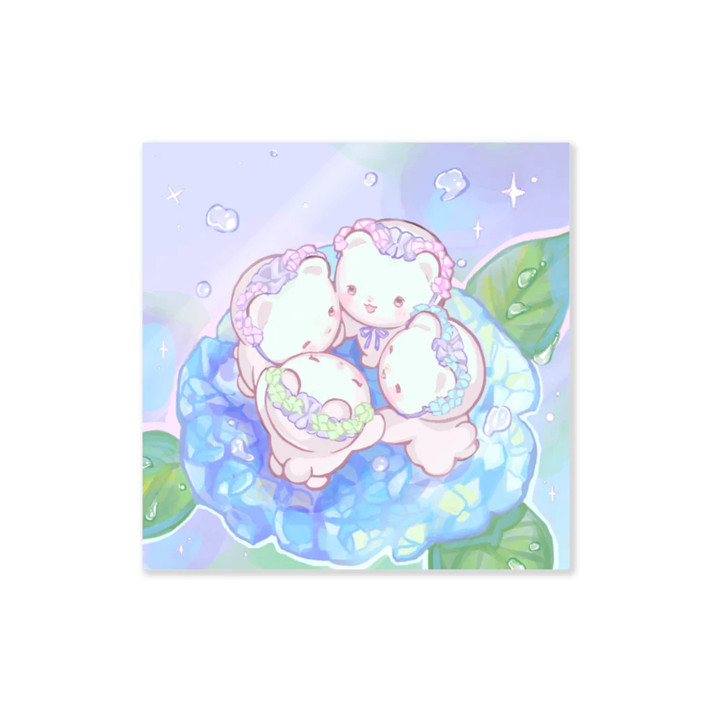 PONPULの紫陽花と白くま Sticker