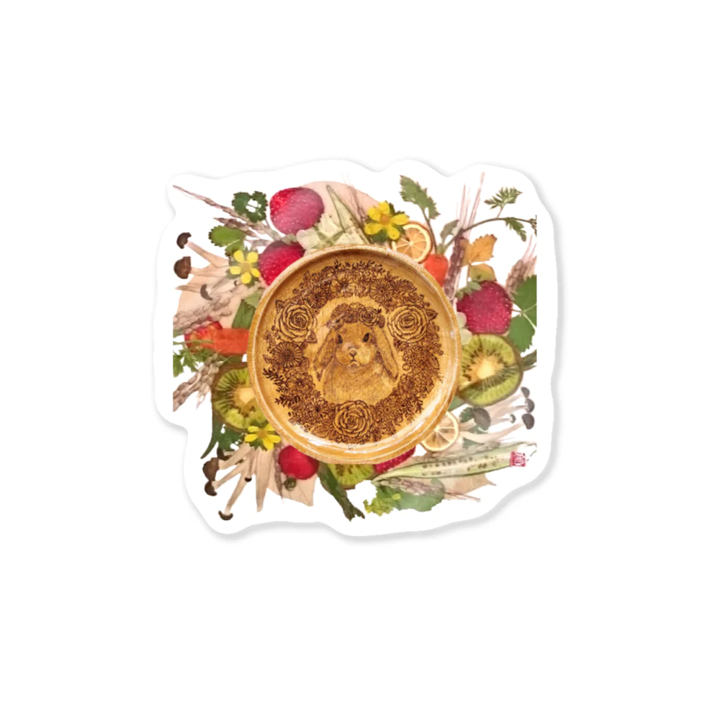 YURITAROORIGINLの野菜の押し花と焼き絵のうさぎ Sticker