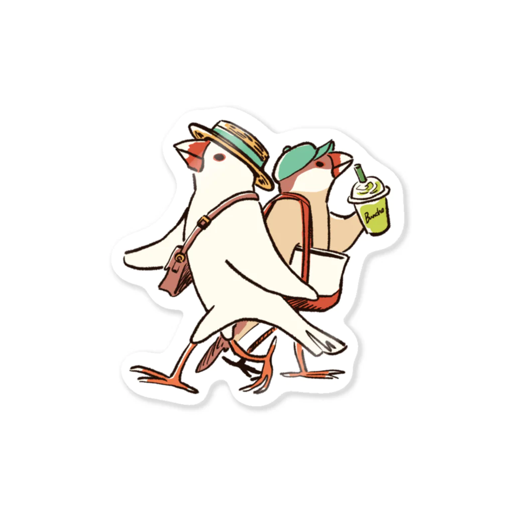 もしもしこちら文鳥のおしゃれしておでかけ文鳥 Sticker