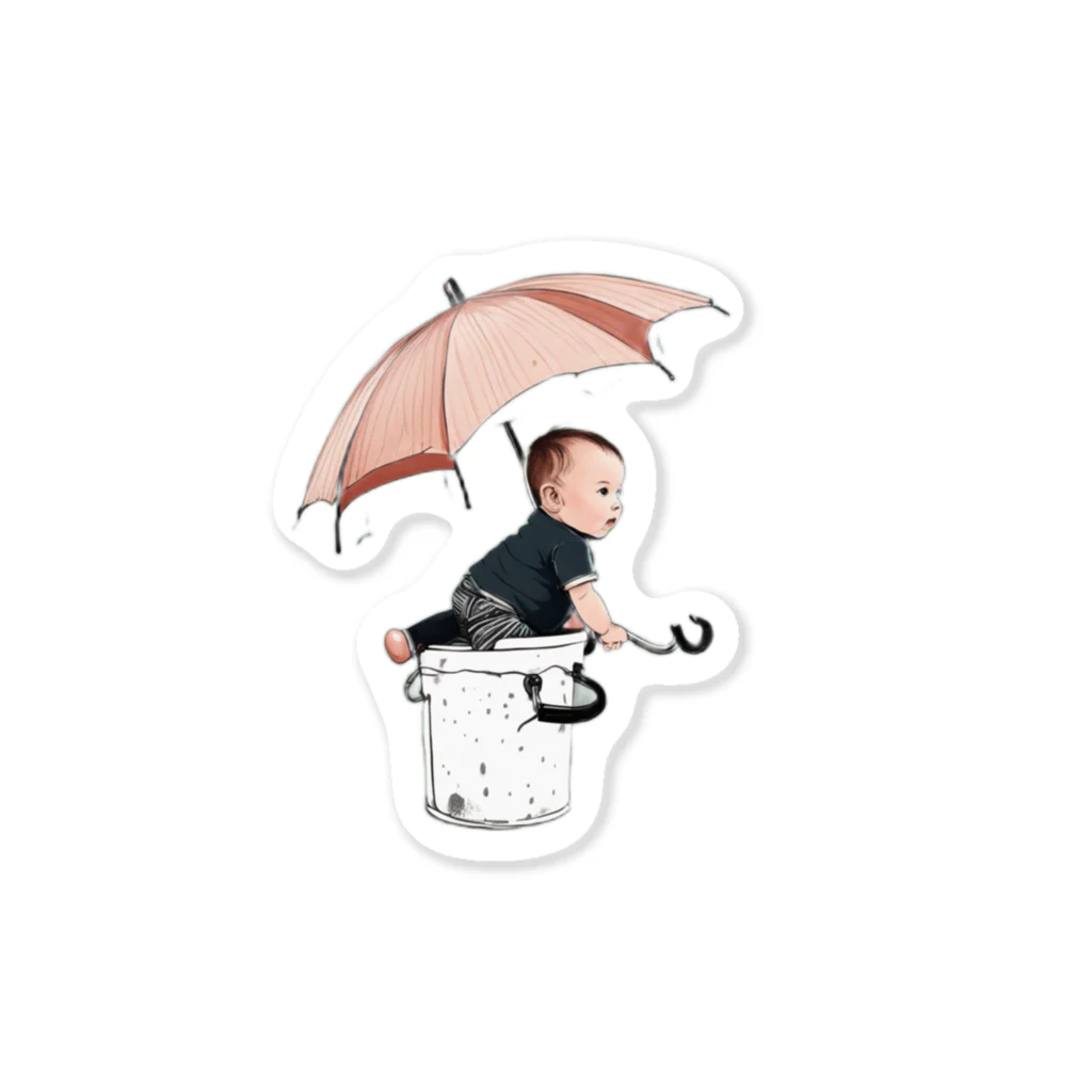 baby umbrellaの水溜まりを見つけた傘を持った赤ちゃん Sticker