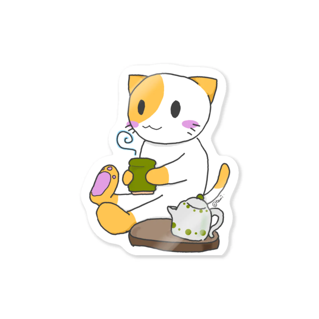 たみ★ずかんのお茶飲むたみねこ Sticker