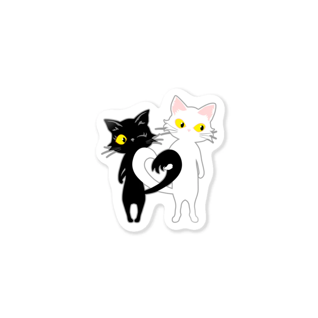 NEKOZOKUのしろねこくろねこ・ハート形 Sticker