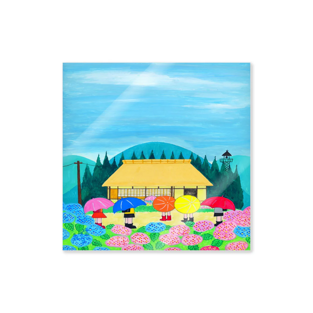 「アートとメルヘンと創作の森グッズ」のアートとメルヘンと創作の森　ノスタルジック絵画　秋野あかね作「梅雨に咲く花」 Sticker
