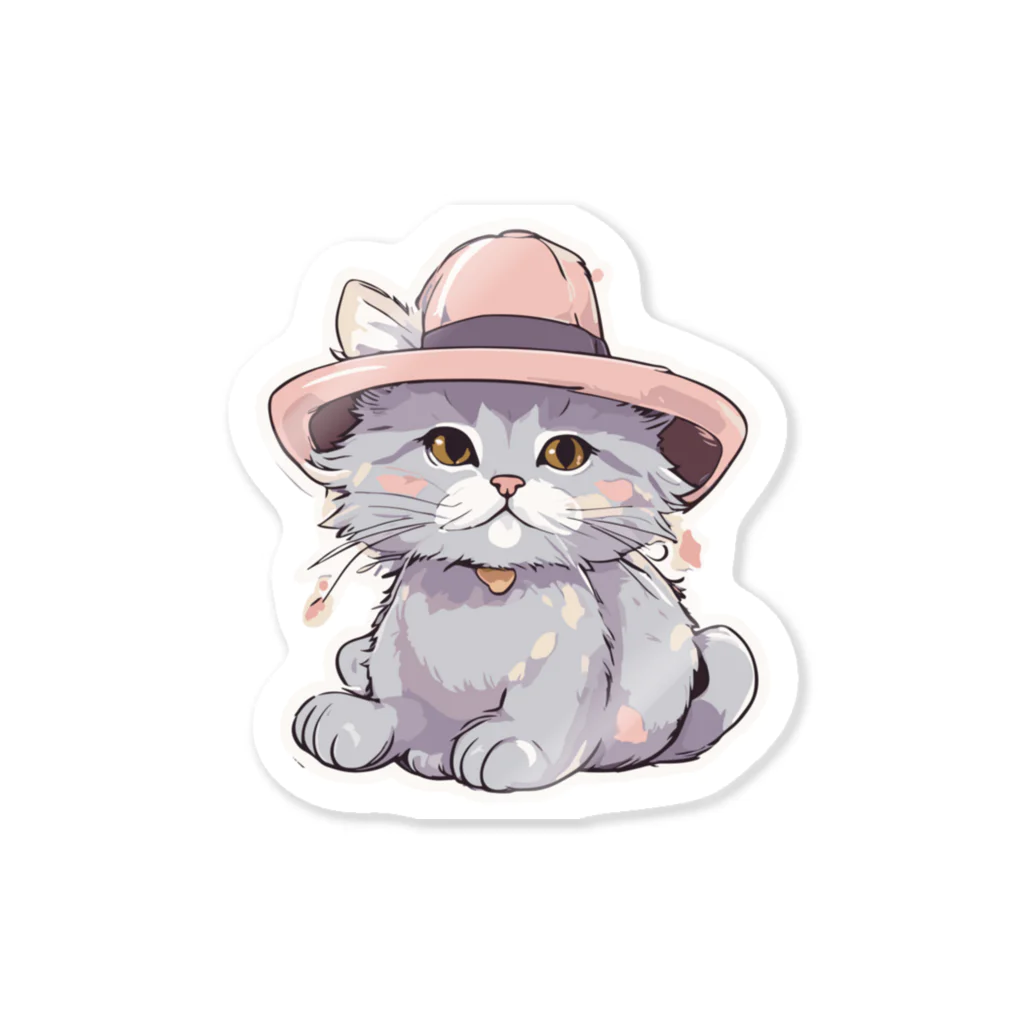 ラキューキャの帽子をかぶったかわいいグレーの長毛猫 Sticker