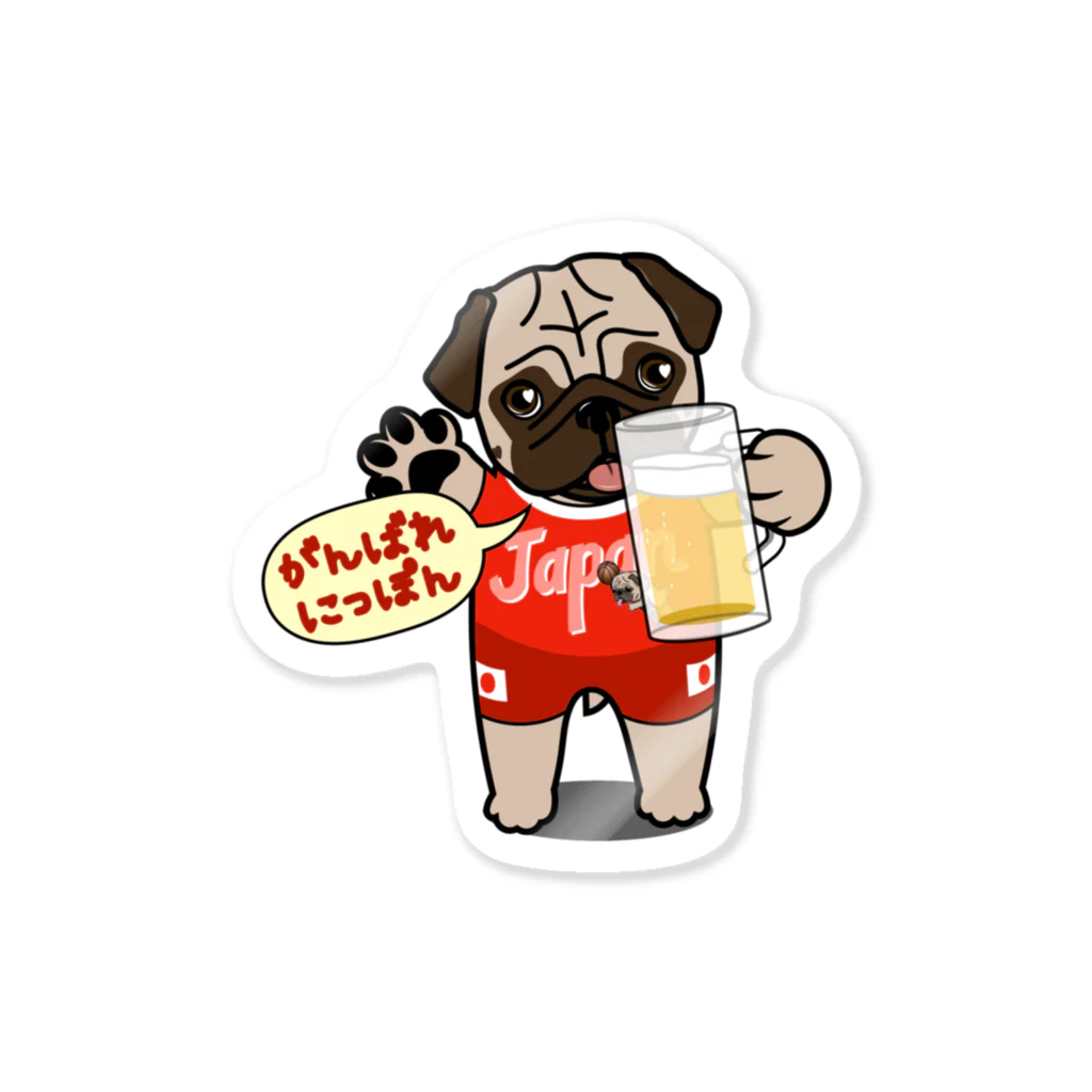 パグ PUG ぱぐ  OHMAI GALLERYのPUG-パグ-ぱぐ　　がんばれ！にっぽん --- おパグ応援グッズ Sticker