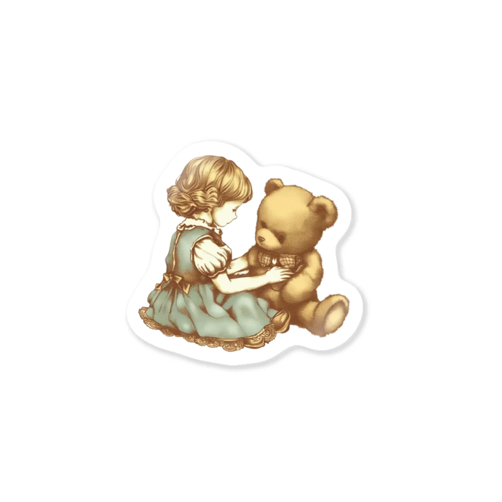 くまさんのおうちのアンティークな女の子とテディベア Sticker