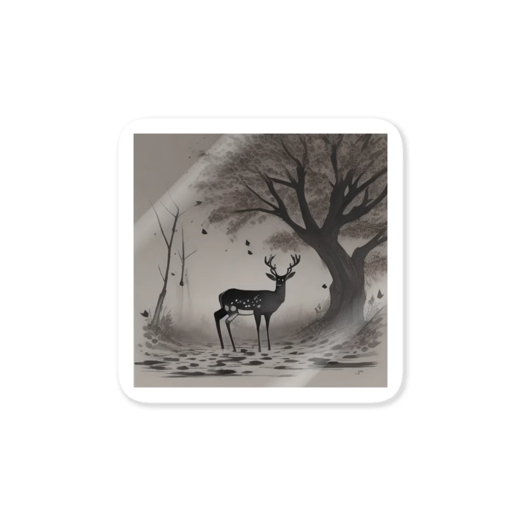 Ki-nacoの鹿と枯れ葉 Sticker